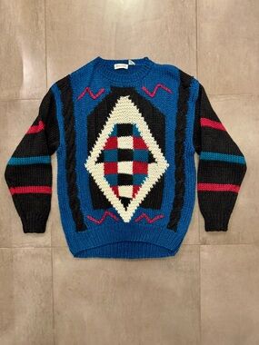 Vintage Pierre Cardin Geometric Knit Crewneck Sweater